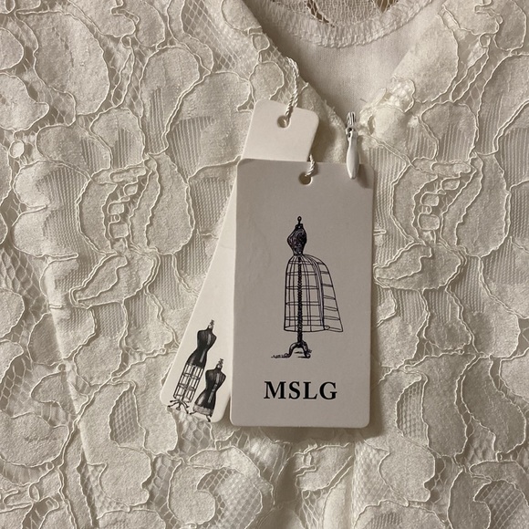 MSLG Size XL White Dress Floral Lace Overlay Lined Flutter Sleeve Scoop Neck NEW - Picture 7 of 8